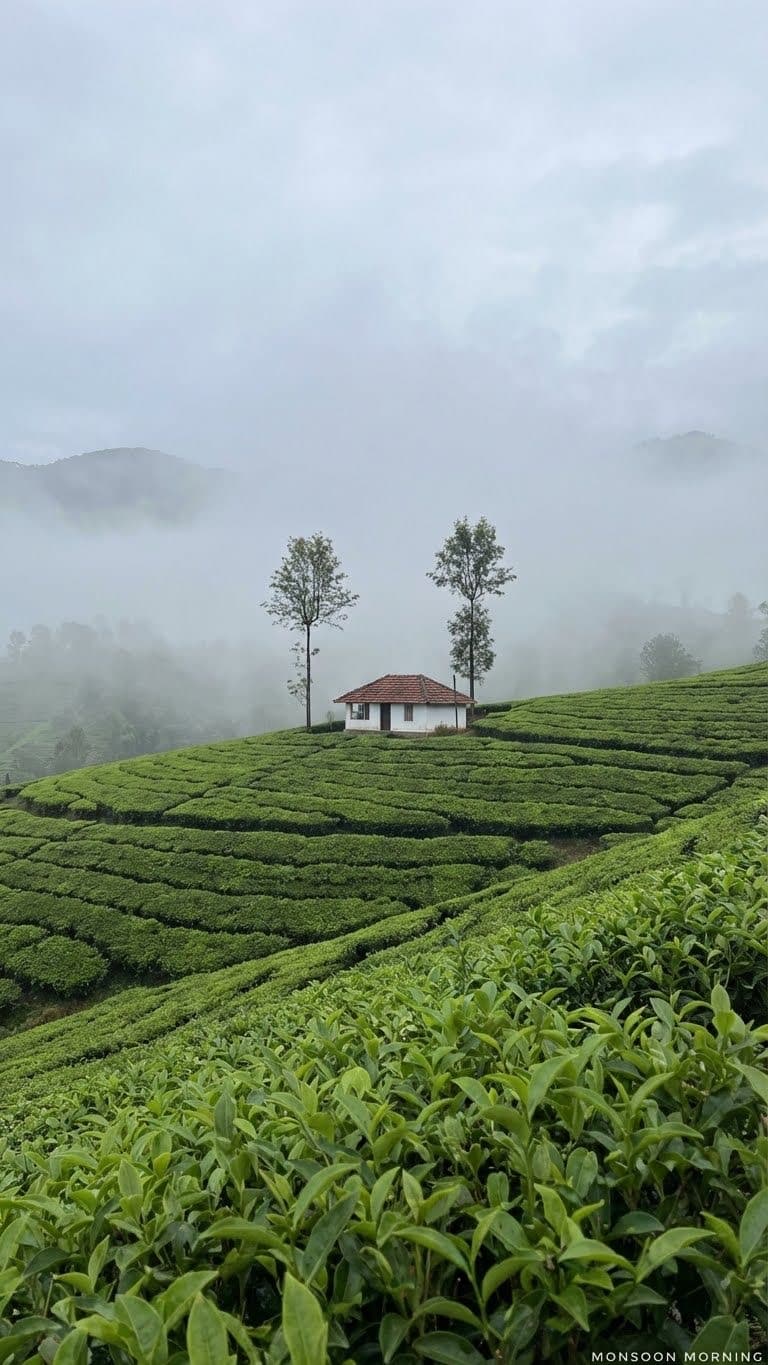 Rolling green tea plantations in Munnar, Kerala